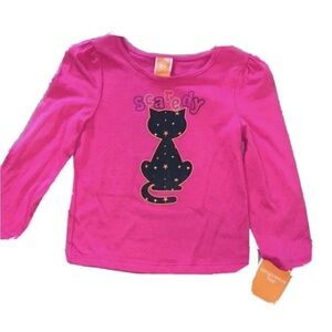 Black Cat Applique Halloween Girls Top Shirt Long Sleeve 24m Hot Pink